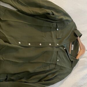 Brand New AYR Olive Green Silk Button-Up Shirt in a size medium